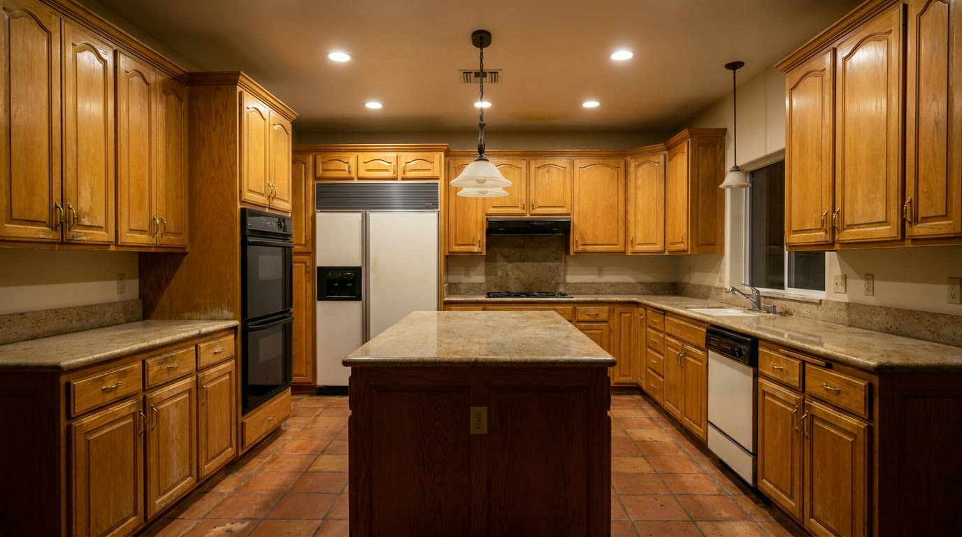 Cabinet refinishing, before