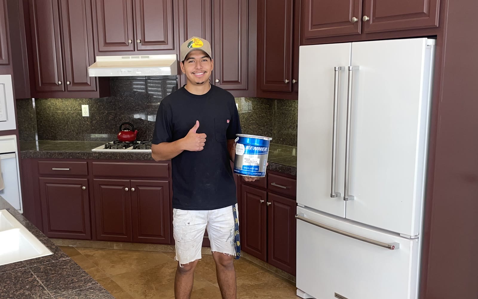 Bronco Painting on site after a cabinet refinish